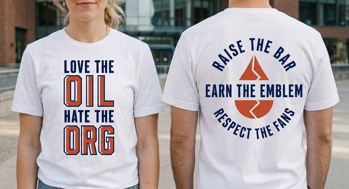 "Love the Oil, Hate the Org" Unisex Oilers Charity Tee (Proceeds to SACE)